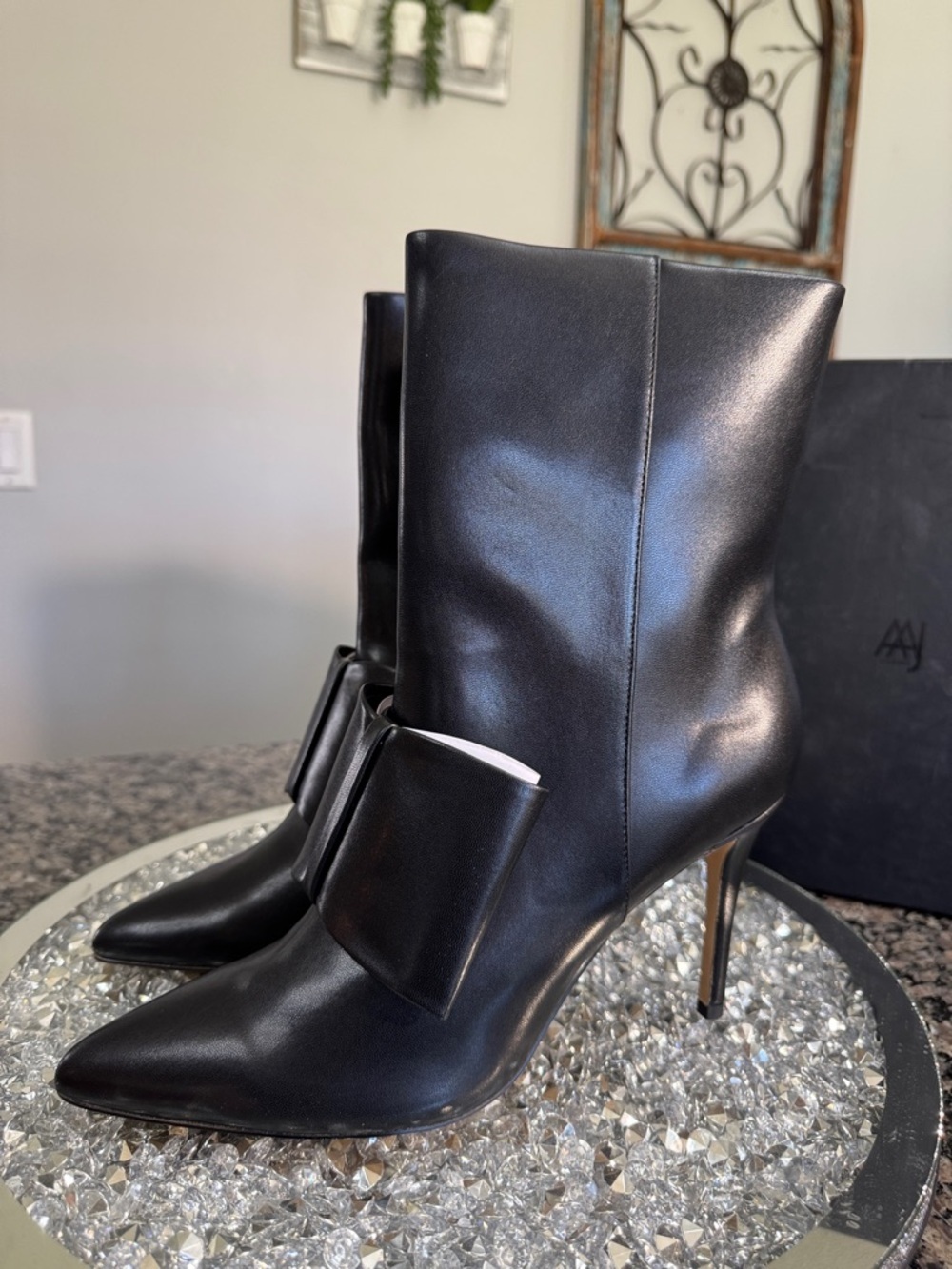 AAJ Leather Pointed-Toe Black Stiletto Ankle Boots NEW - Picture 6 of 15